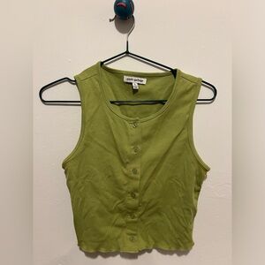 Green crop button down tank